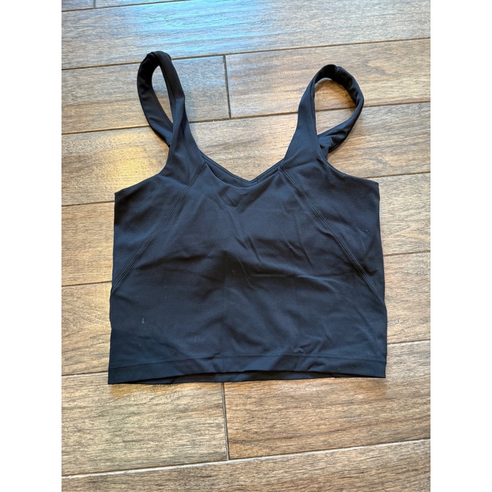 Quince Cropped Tank Top Womens XS Black‎ V-Neck Built-in Bra Activewear Yoga